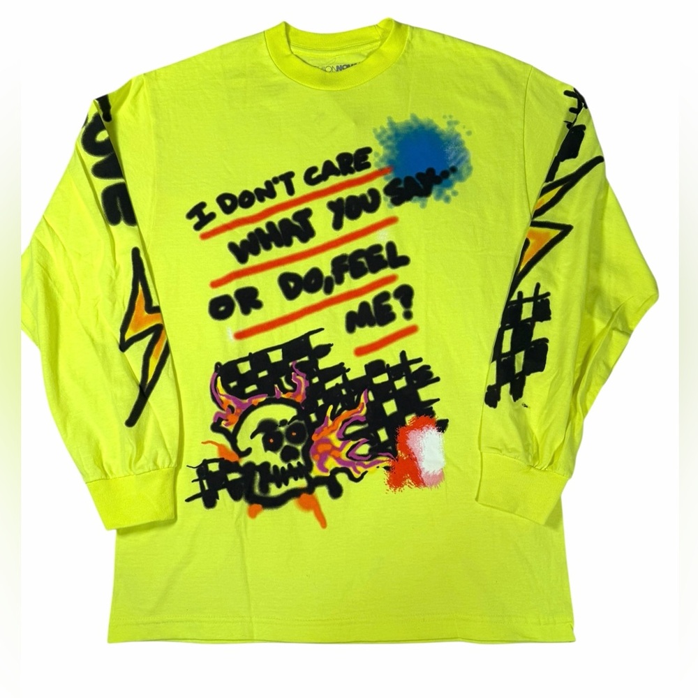 NWT **Fashion Nova Men’s Neon Yellow Graphic Long Sleeve Tee Medium